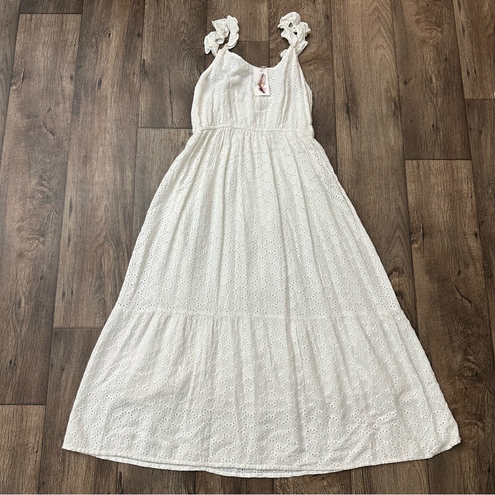 Jessica Simpson White Rayon Eyelet Midi Dress Women’s Size S White